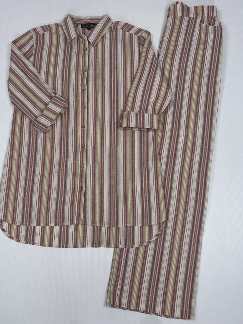 women's 2-piece striped linen set  CULTURA small NWOT
